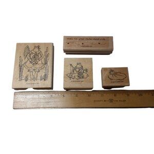 VTG Stampin' Up Frog Set Frogcore Lilly Pad Flies Fishing 4 Stamps Lot